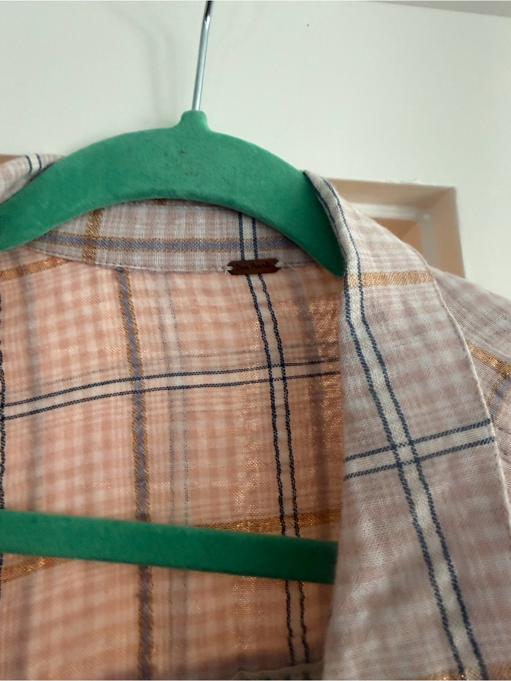 Free People Plaid Button Down Shirt Duo in Yellow and Pink and Gray Sweater - Picture 5 of 9